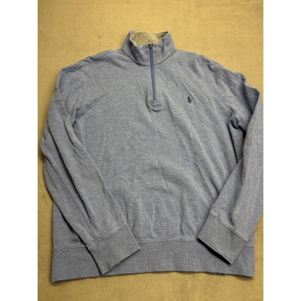 Polo Ralph Lauren Mens Medium Light Blue Heather Quarter Zip Pullover Sweater